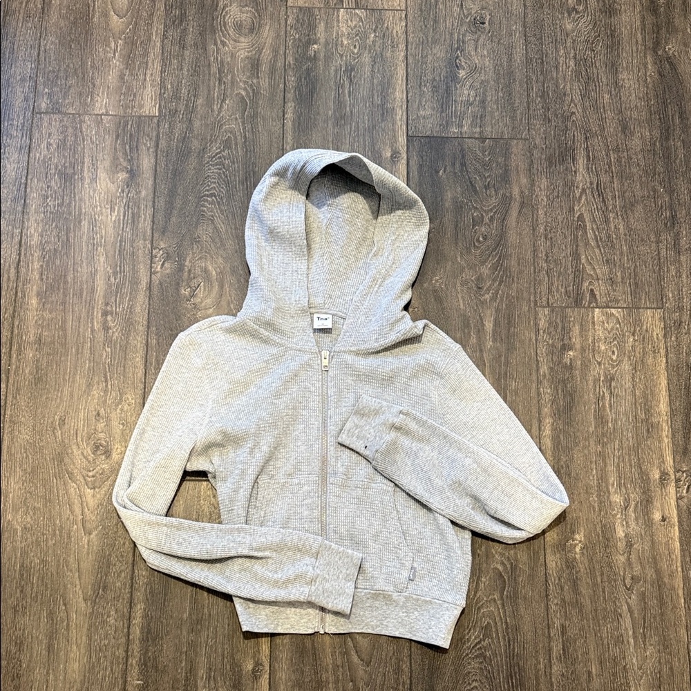 Women’s TNA Aritzia Waffle Zip Hoodie - Size Medium - Heather Dove Grey - GREAT